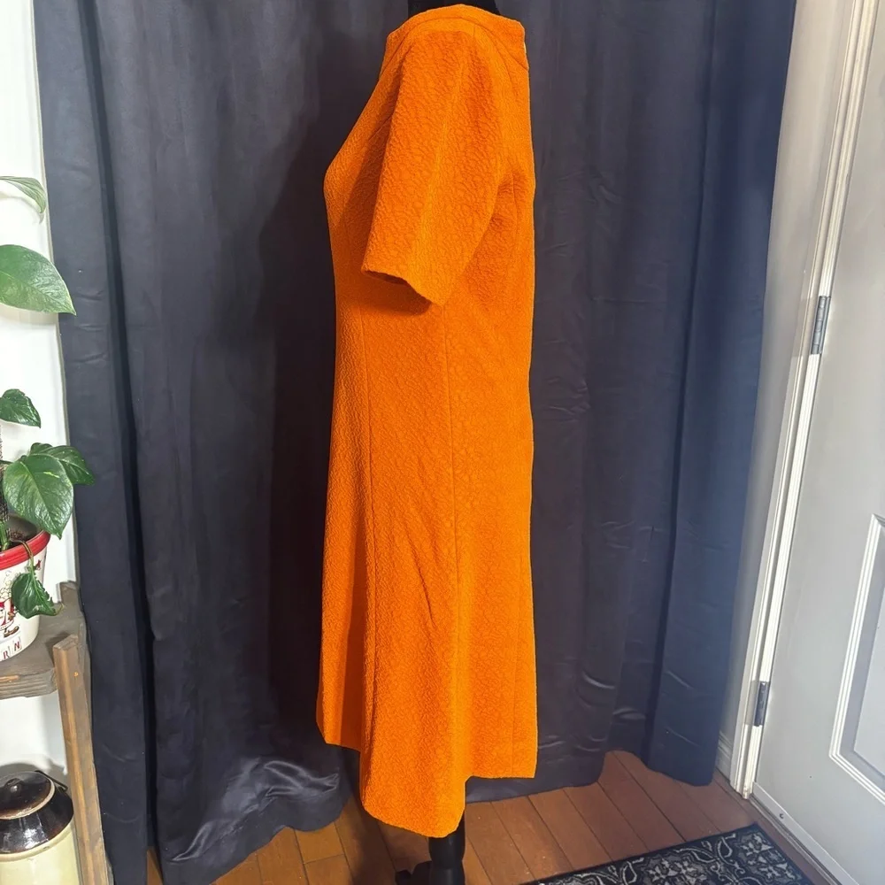 Handmade vintage A-line dress in orange crepe, women’s medium - Picture 5 of 8